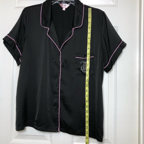 Juicy Couture Women's Satin Black and Pink Rhinestone Button Down Pajama Top XL - Picture 13 of 13